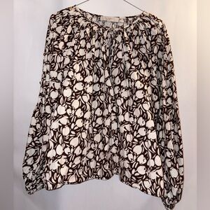 LOFT Brown and Cream Floral Shirt with eyelet sleeves